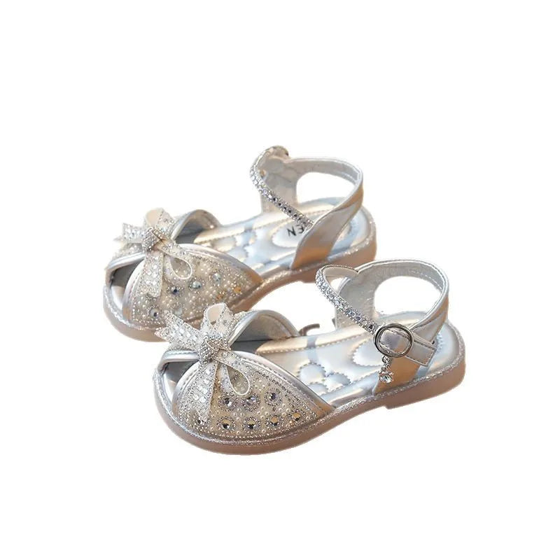 New Bow Princess Shoes Fashion Sequin Girls Shoes Allmatch Kid Shoes