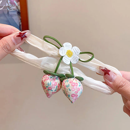 Sweet Flower Bow Princess Girl Hair Ropes Fairy Strawberry Pendant Rubber Bands Ponytail Meatball Heads Headwear Kids Headflower