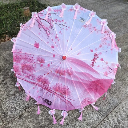 Women Umbrella Japanese Cherry Blossoms Tassel petal umbrella Chinese Style Oil Paper Umbrella