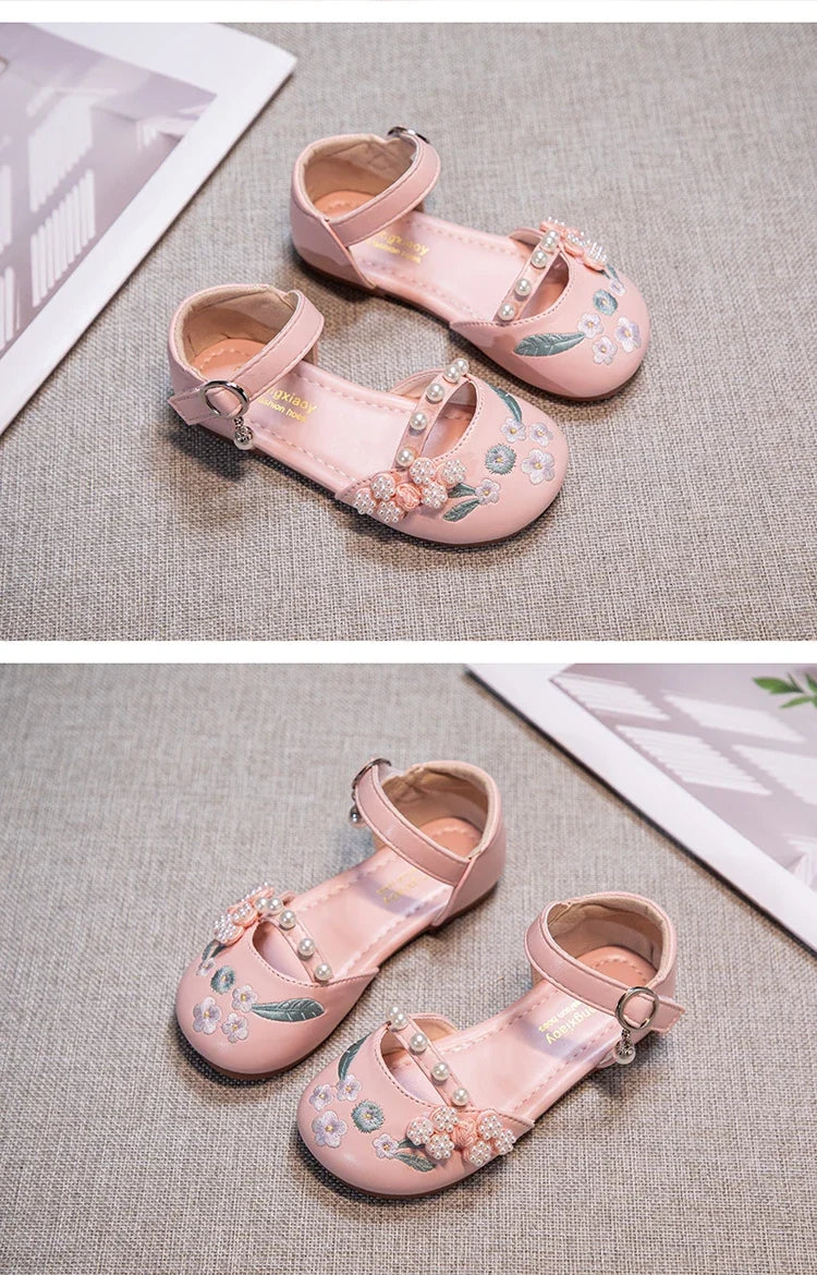Summer Non-slip Sole Toddler Dance Flats with Beaded Princess Elegant Party Shoes