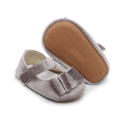 Newborn Baby Girls Mary Jane Flats Cute Bow First Walkers Velvet Non-Slip Mesh Crib Shoes Princess Dress Shoes Soft Sole Flat