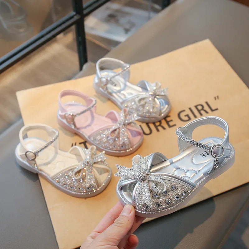 New Bow Princess Shoes Fashion Sequin Girls Shoes Allmatch Kid Shoes