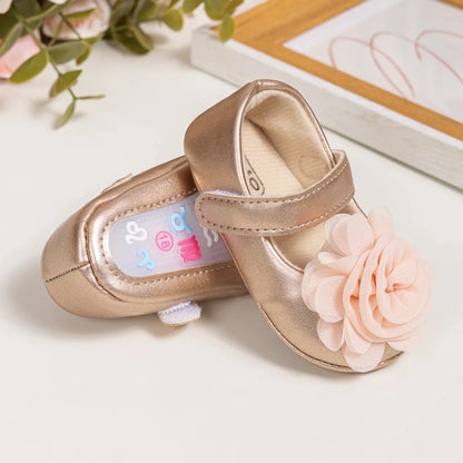 Gold Tie Cute Bow Flower Baby Princess Shoes Wedding Birthday Party Non-Slip Soft Sole Baby Toddler Shoes