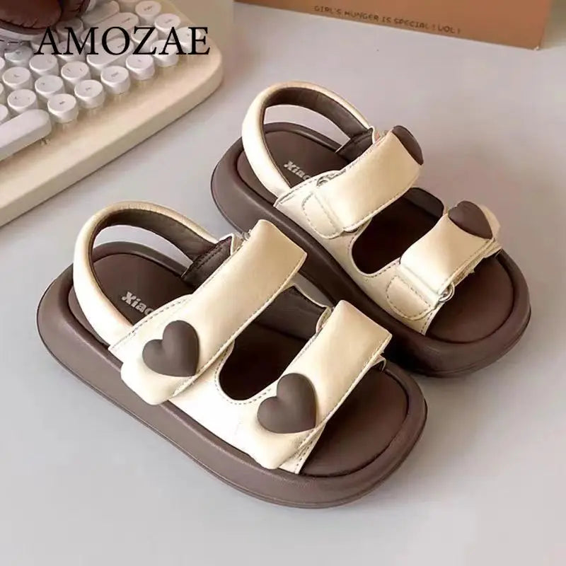Children's Sandals Summer PU Leather Hook Loop Girls Sandal Breathable Soft Sole Kids Beach Shoes