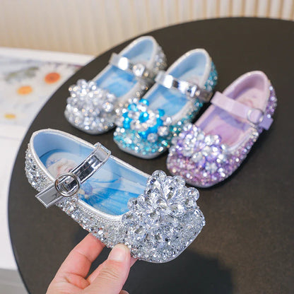 Disney Cartoon Pattern Elsa Princess Crystal Shoes for Girls Fashion New Style Baby Girl Low Heels Sandals Summer Fall Children