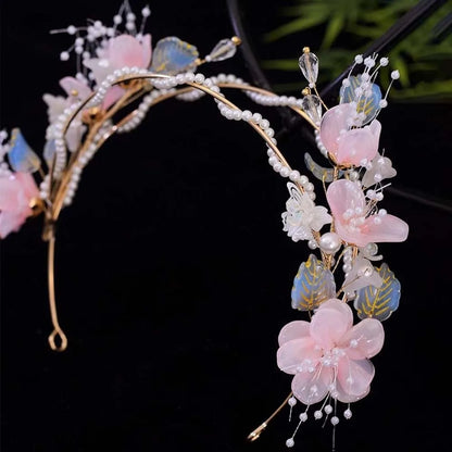 Flower Hanfu Tassel Hair Hoop Beads Crown Chinese Ancient Hairband Double-layer Alloy Swaying Fairy Headwear Hairstyle Tool