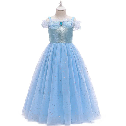 Birthday Party Princess Dress Girl Summer Girl Halloween Carnival Cosplay Elsa Costume Holiday Party Dreamy Sequin Fancy Gown