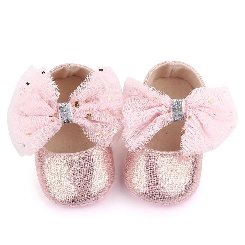 Spring and Autumn New Girl Baby Princess Shoes Mesh Bow 0-12 Months Baby Shoes Single Shoes Learning Walking Shoes