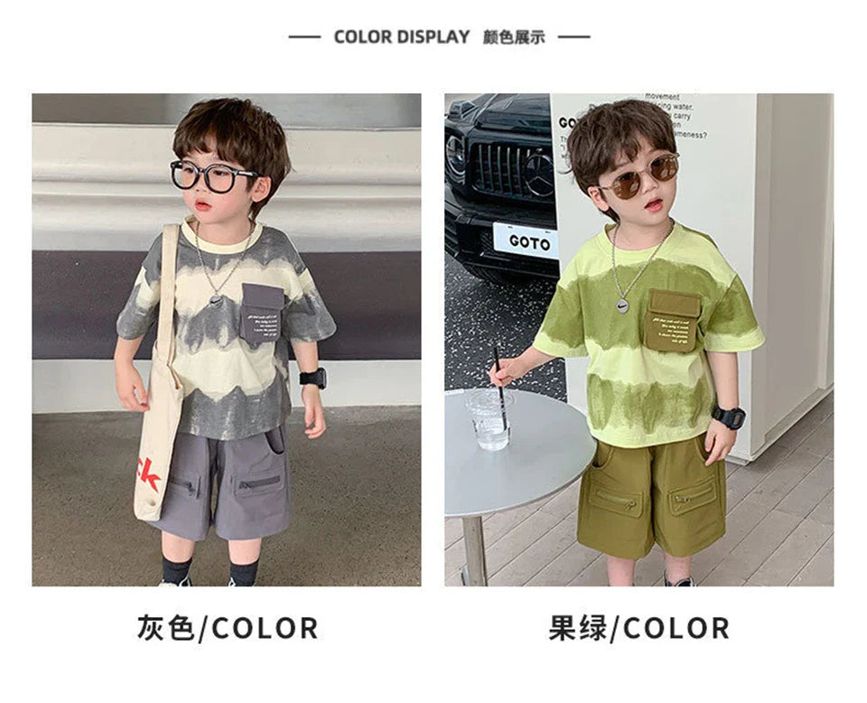 Boys Summer Clothes Set Camouflage Short Sleeve T-shirt + Cargo Shorts 2PCS Kids Casual Streetwear Outfit Two-piece set