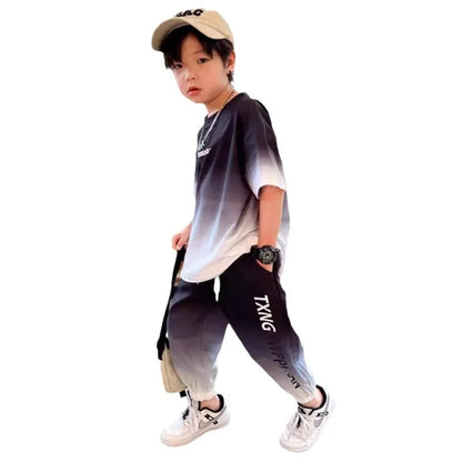 Summer teenager Boys Sports Suit Letter T Shirt + hip hop shorts Pants Kids Clothes Tracksuit 4 5 6 7 8 9 10 11 12 Years