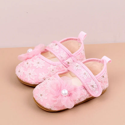 Baby Girls Princess First Walking Toddler Shoes With High Quality Embroidery Design And TPR Sole For 0-18M Baby