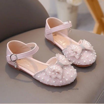 Girls' Princess Shoes Spring And Summer Sandals White Flat Dress Shoes Pearl Decoration For Kids And Teens