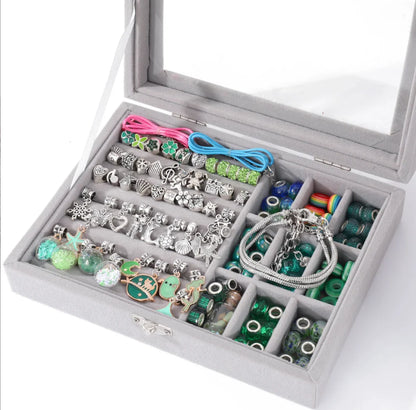 Kid Girl Crystal Beaded Jewelry Making Accessories Set With Jewelry Box DIY Bracelet Necklace Girl Gift