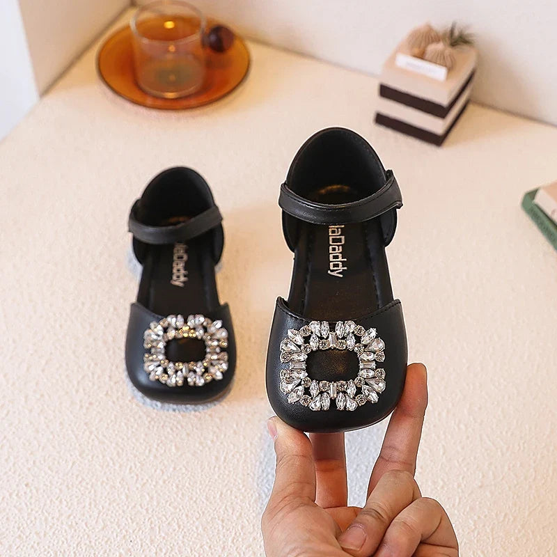 Fashion Causal Kids Party Dress Sandals Rhinestone Children's Ballet Flat Sandals Hook Loop