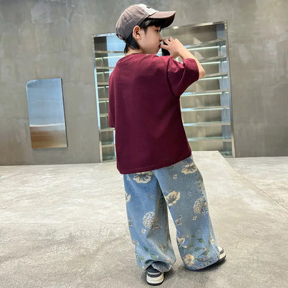 Boys' Summer Outfit Sets New Style Children's Short Sleeved T-shirt Long Pants Two-piece Suits Big Children's Stylish Sets