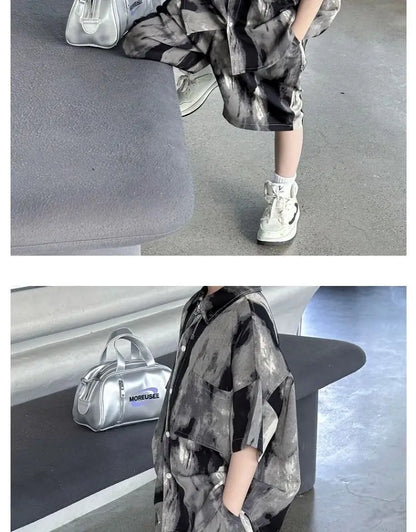 Boys Fashion Summer Tye-die Short Sleeve Shirts+Pants 2pcs Suits Years Kids Trend Streetwear Oufits Sets Children Clothing