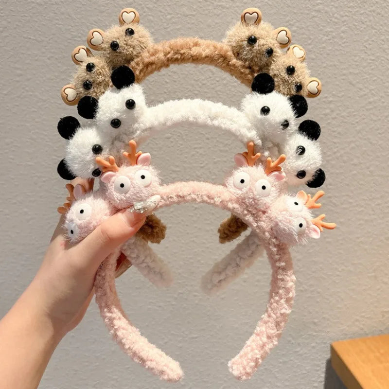 Plush Cute Panda Hair Band Female Autumn Winter Bear High Skull Headband