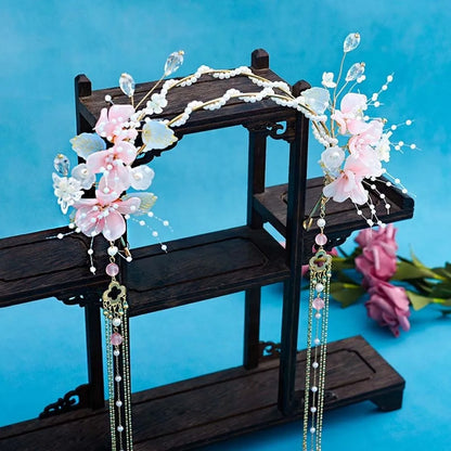 Flower Hanfu Tassel Hair Hoop Beads Crown Chinese Ancient Hairband Double-layer Alloy Swaying Fairy Headwear Hairstyle Tool