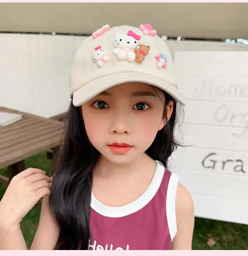 New Sanrio Animation Hello Kitty Travel Cap Spring and Autumn Girls Outdoor Versatile Baseball Cap Sun Protection Visor Hat