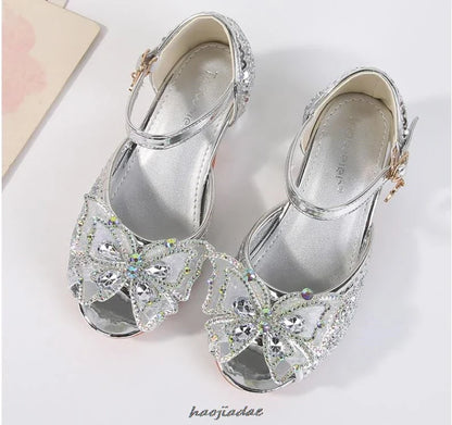 Summer High Heels Shoes for Girls Pageant Kids Sandals Child Mary Jane Shiny Princess Party Dress Up Shoes Purple Gold Pink Blue