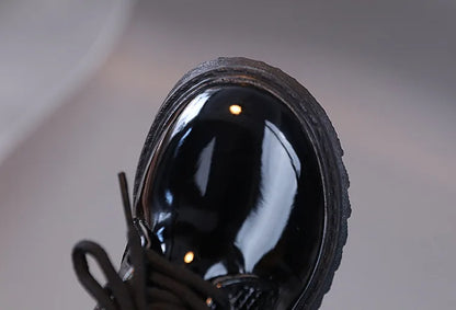 Spring Autumn Kids Shoes Solid Black Children's Fashion Casual Kids Shiny PU Little Boy Leather Shoes Toddler Lace-up Mary Janes