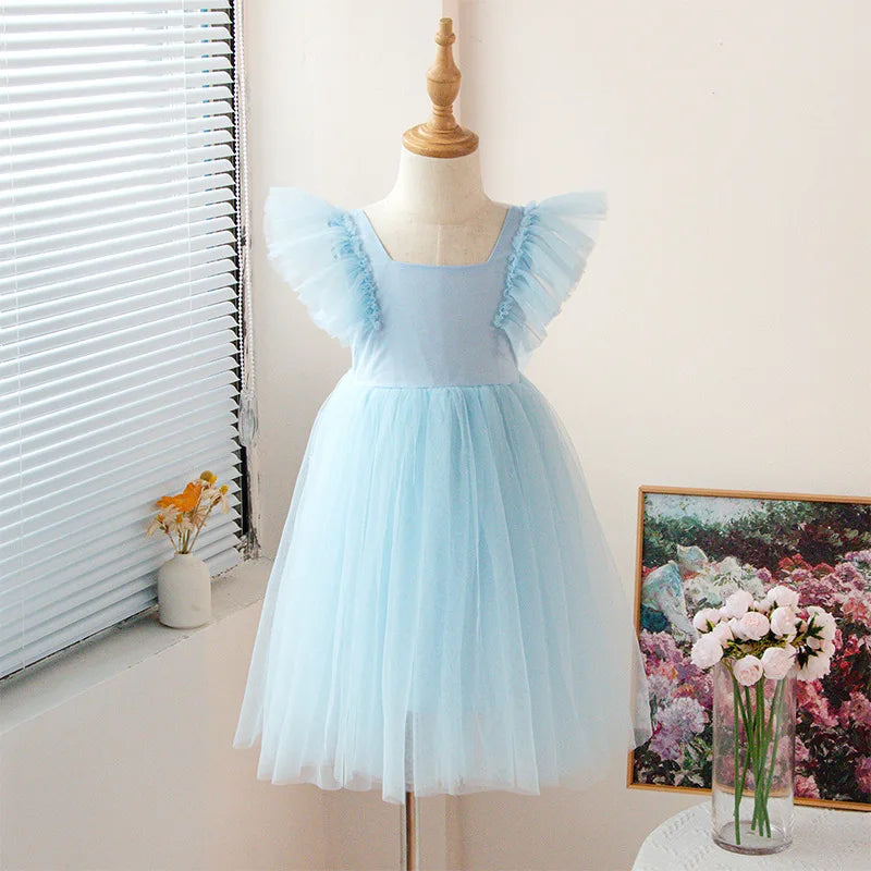 New Little Girls Party Dress for Princess Dress Solid Child Clothes Flower Girl Birthday Princess Dress for Kids