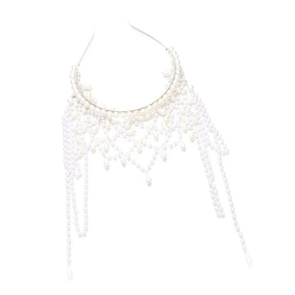 Handmade Imitation Pearls Bridal Hair Chain Elegant Wedding Headpiece Comfortable Headbands For Bride