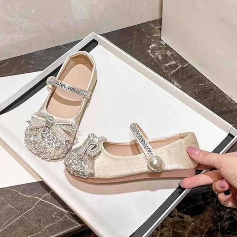 Girls Crystal Sparkle Princess Shoes Kids Fashion Leather Comfortable Party Performance Flats for Toddlers