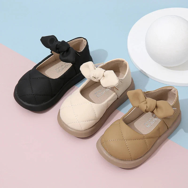 Children's Leather Shoes Non-slip Soft Bottom Kids Mary Jane Shoes Fashion Solid Color Bowknot Girls School Causal Single Shoes
