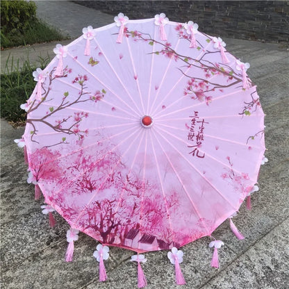 Women Umbrella Japanese Cherry Blossoms Tassel petal umbrella Chinese Style Oil Paper Umbrella