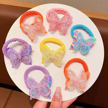Girls Hair Rope Sequins Butterfly Elastic Hair Bands Candy Colors Scrunchies Ponytail Holder Rubber Bands