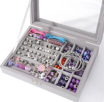 Kid Girl Crystal Beaded Jewelry Making Accessories Set With Jewelry Box DIY Bracelet Necklace Girl Gift