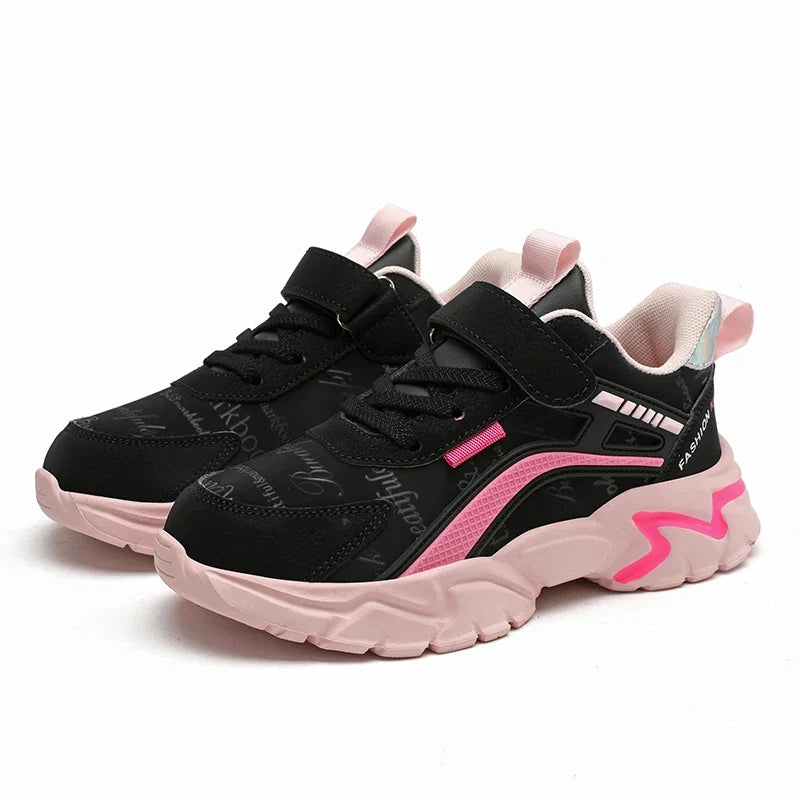 Children's Casual Pink Girls' Leather Shoes, Fashionable Lightweight Running Shoes for Teenagers and Students Aged 7-15, Children's Sports Shoes for Girls