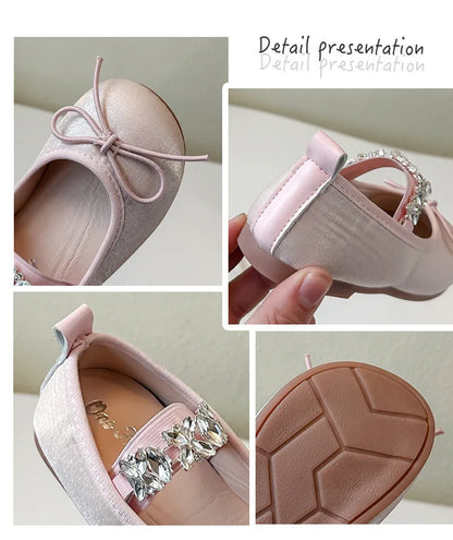 Girls' Rhinestone Princess Shoes Simple Versatile Kids Bow Leather Shoe Comfort Non Slip Girls Flat Casual Shoes