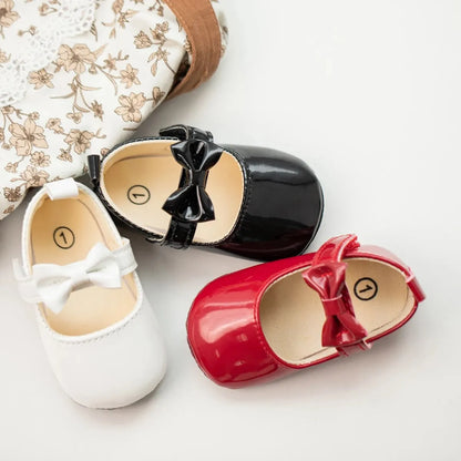 Baby Girls Shoes Bowknot Princess Dress Shoes PU Anti-slip Soft Sole Infant First Walkers Newborn Crib Baby Shoes