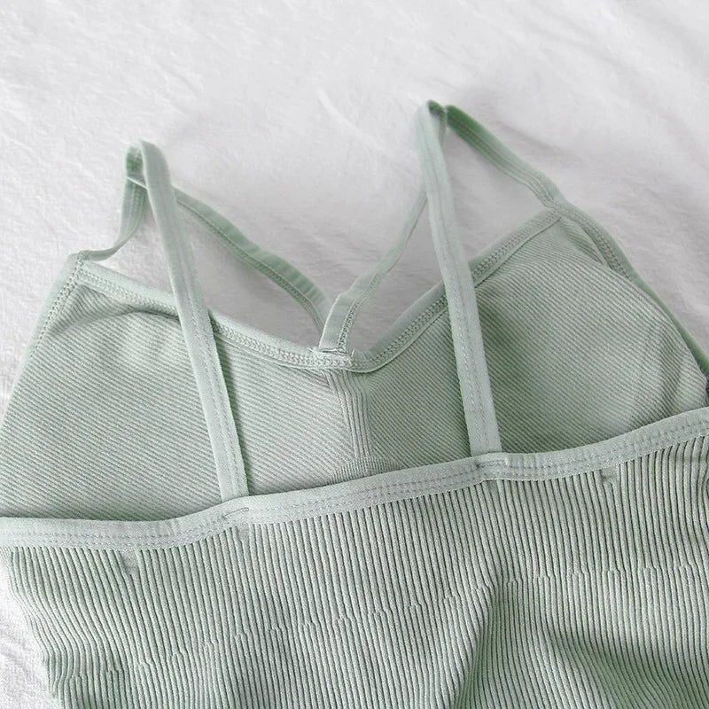 Women's Underwear Seamless Body-fitting Vest Wrapped Detachable Chest Pad Cut Top Elastic Sexy Cross Open Back V-neck Vest Bra