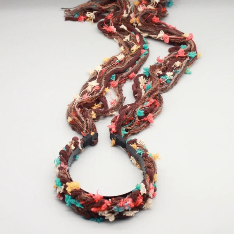 Chinese Tibetan Retro Faux Fur Meilard Colorful Long Tassel Ribbon Braid Hairband