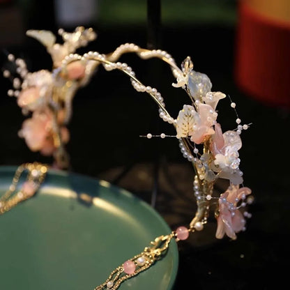 Flower Hanfu Tassel Hair Hoop Beads Crown Chinese Ancient Hairband Double-layer Alloy Swaying Fairy Headwear Hairstyle Tool