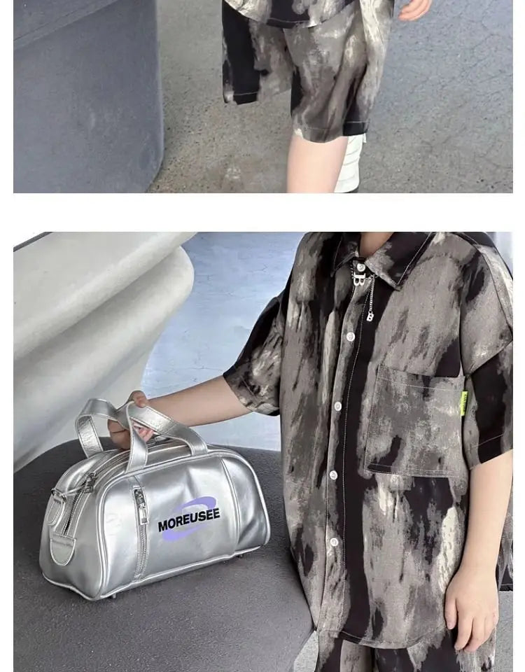 Boys Fashion Summer Tye-die Short Sleeve Shirts+Pants 2pcs Suits Years Kids Trend Streetwear Oufits Sets Children Clothing
