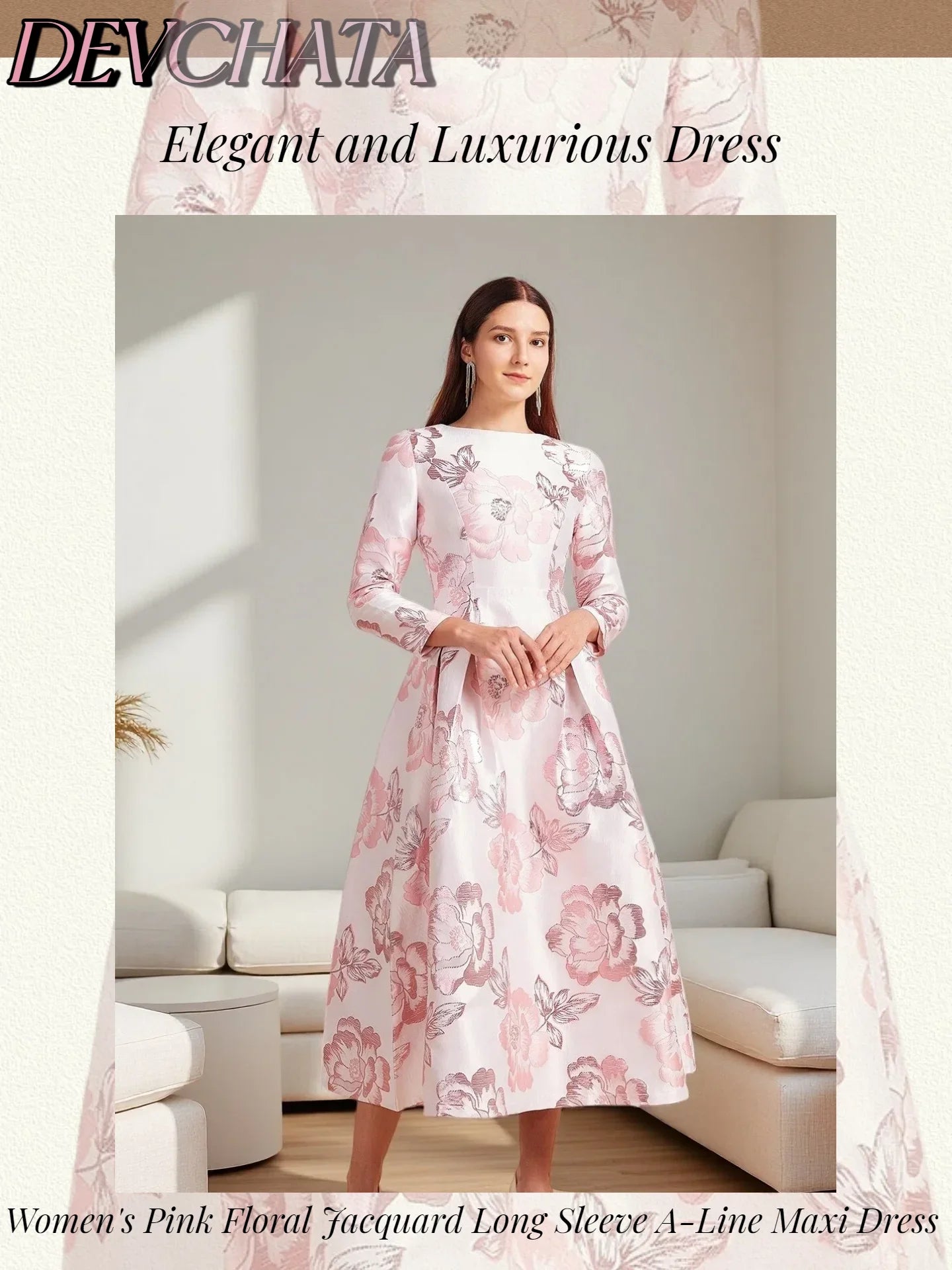 Autumn-Winter New Luxury Elegant Pink Party Banquet Evening Gown for Wedding Guest Dresses