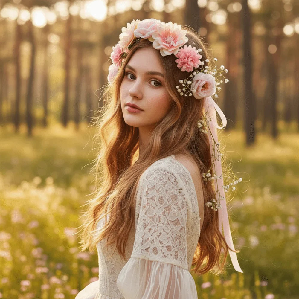 Bohemia Style Bride Garland Simulation Flower Hair Ornaments Simulation Wreath Thai Adjustable Seaside Vacation Headdress Party