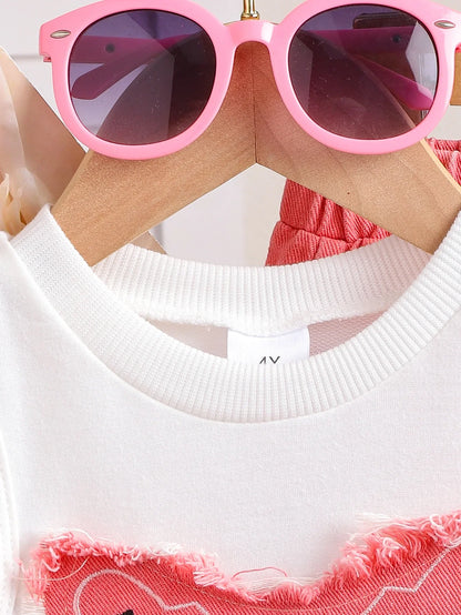Unique Kid Set Summer Girl Sleeveless Applique Bow Camisole Top Ripped Denim Pants Two-Piece Children Suit Casual Comfortable