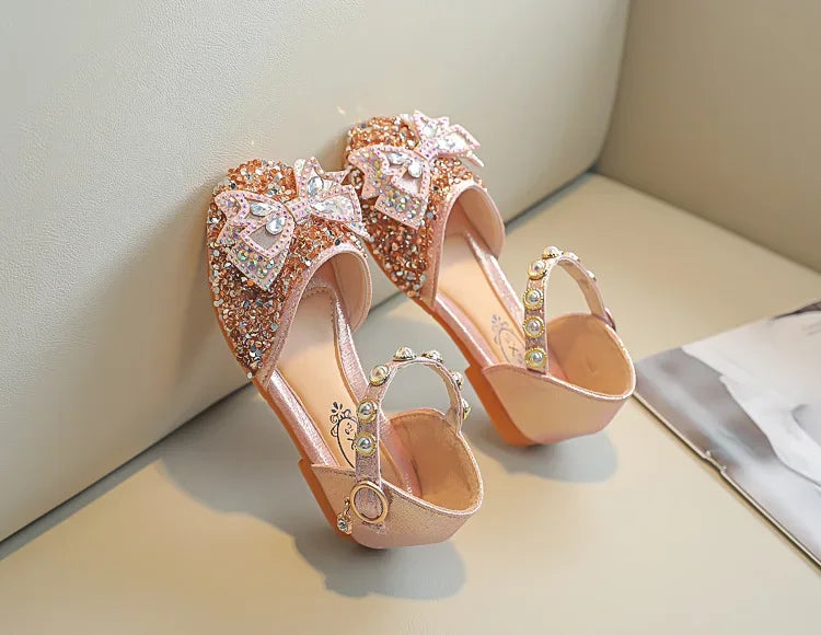 New Children Princess Shoes for Girls Bowtie Glitter Children Baby Dance Shoes Bling Bling Party Casual Toddler Girl Sandals