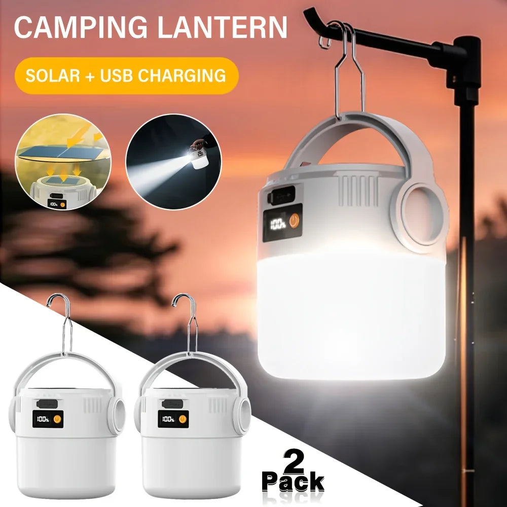 Outdoor Solar Lantern Waterproof Design Dual Light Modes Portable Lightweight Long Runtime Solar Powered Camping Emergency Light