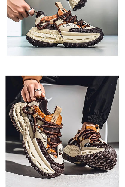 New Thick Soled Height Increasing Men's Casual Shoes 2025 Spring Color Blocked Comfortable Fashion Trend Low Cut Chunky sneakers