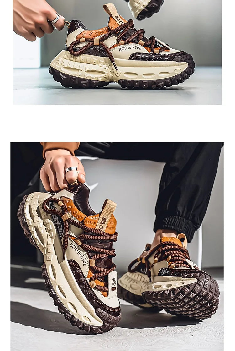 New Thick Soled Height Increasing Men's Casual Shoes 2025 Spring Color Blocked Comfortable Fashion Trend Low Cut Chunky sneakers   (Available)