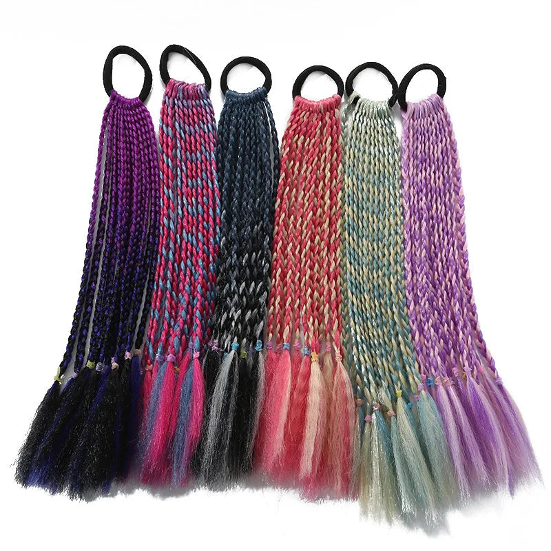 Girls Dirty Braids Colorful Twist Tie Wigs Ponytail Kids Hair Accessories Headbands Rubber Bands Princess Headwear