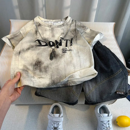 Hot Sale Fashion Baby Boy Suit Summer Clothes Short Sleeve T-shirt Short Jeans 2 Piece Set Kids Outfit Children's Costume