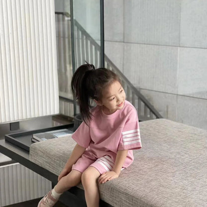 Kids Sportswear 2 Piece Set Korean Style Short Sleeve and Shorts Outfit for Boys and Girls