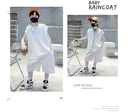 Teenage Summer Tracksuit for Boy with Shorts Tshirt 2 Piece Top and Bottom Clothes Set Kids Child Casual Cotton Outfit Suit Wear